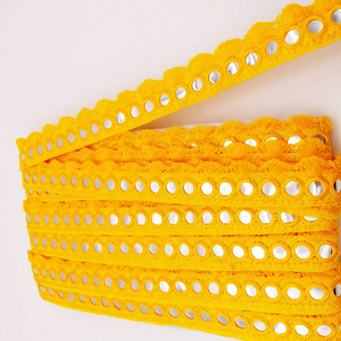 Yellow Fringe Trim With Mirrors, Boho, Bohemian Trim, Mirrored Trim, Decorative Trim, Trim By 3 Yards, Trim By 9 Yards